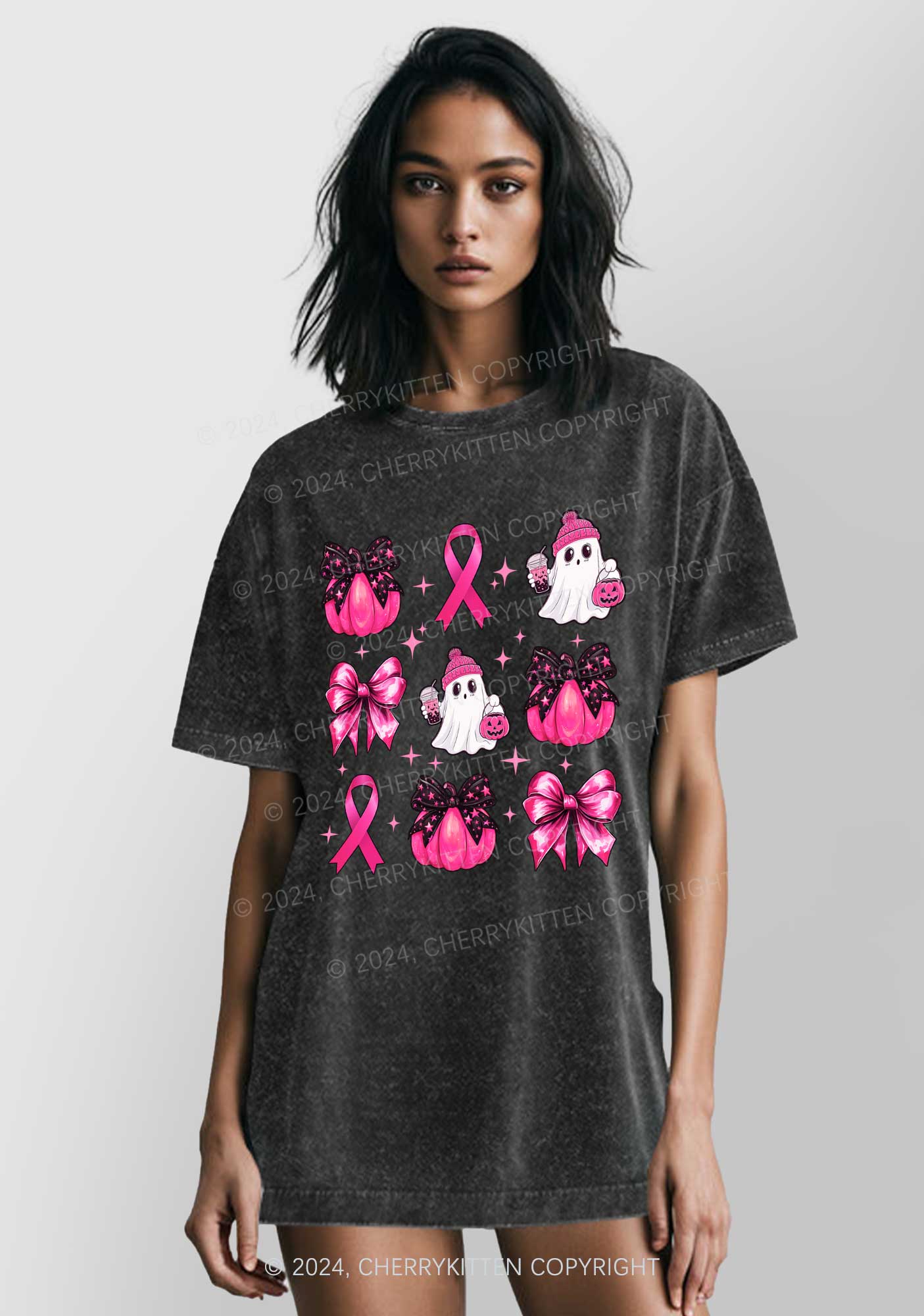 Halloween Pink Pumpkin Y2K Washed Tee Cherrykitten