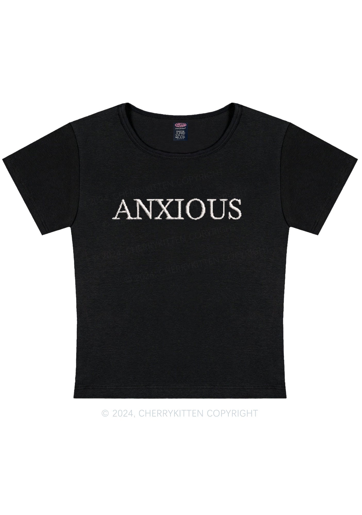 Embroidered Anxious Y2K Baby Tee Cherrykitten