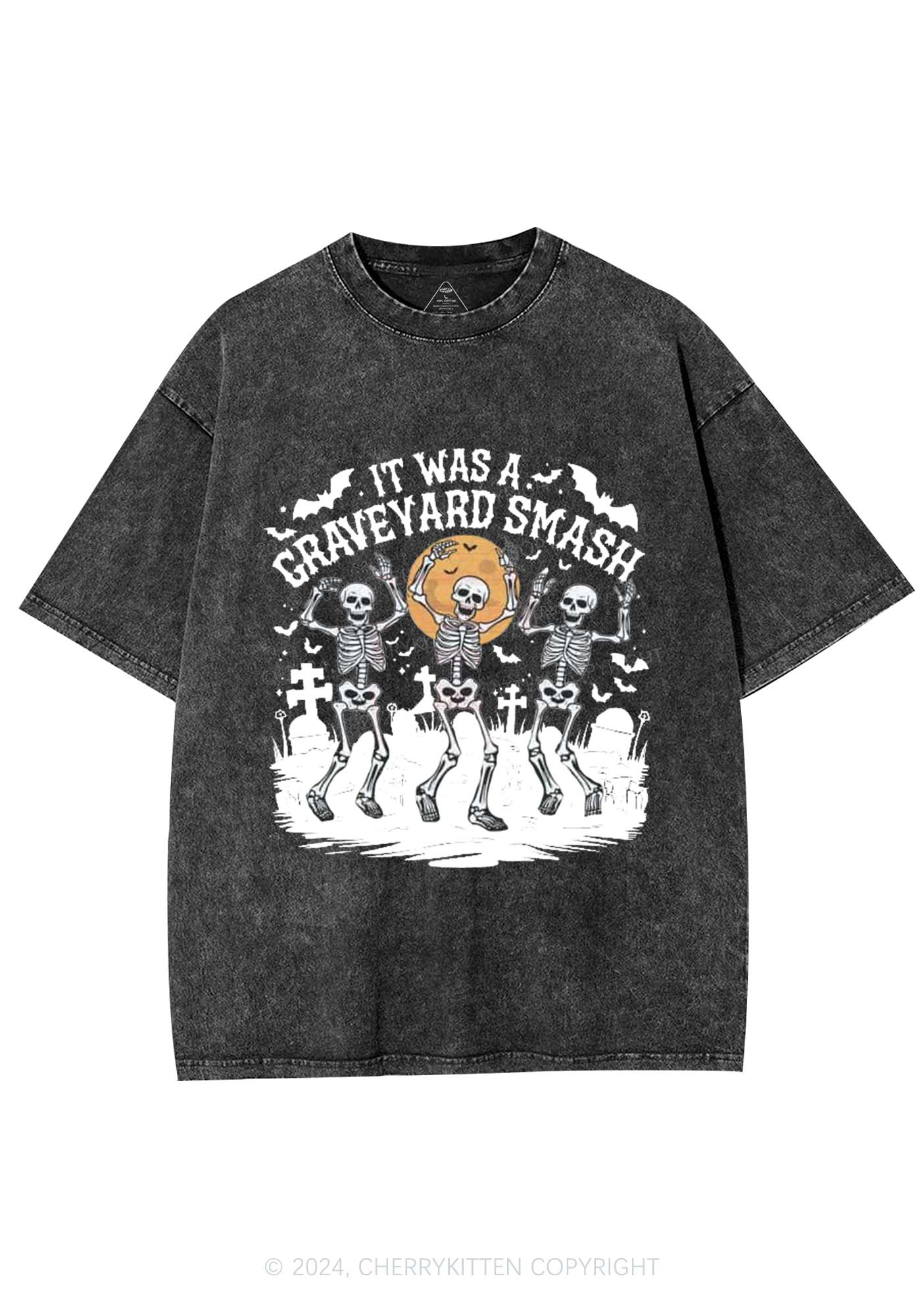 Halloween Graveyard Smash Y2K Washed Tee Cherrykitten