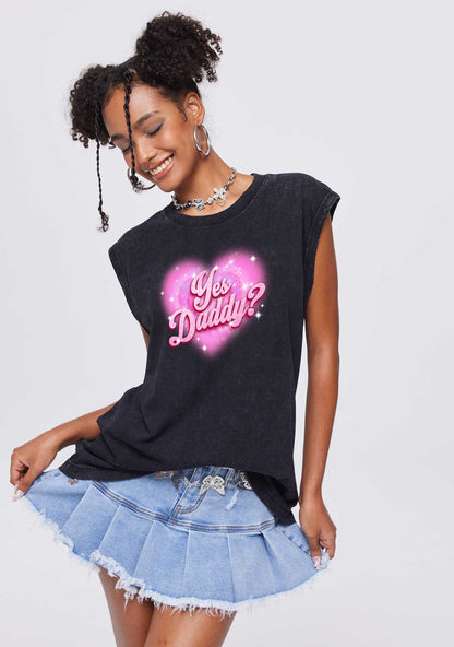 Pink Yes Daddy Y2K Valentine's Day Washed Tank Cherrykitten