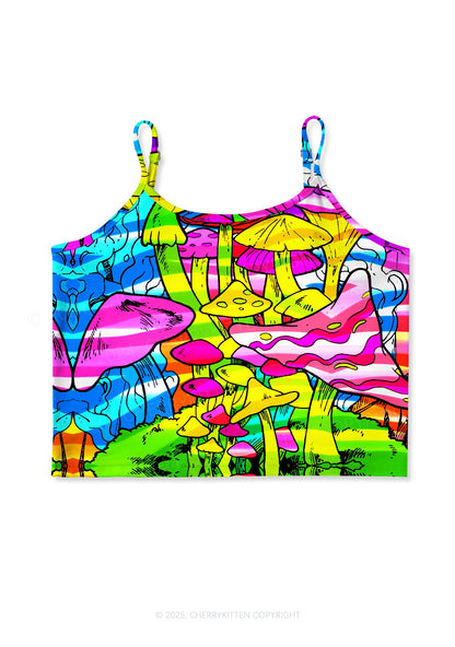 Trippy Colorful Mushrooms Y2K Print Cami Crop Top Cherrykitten