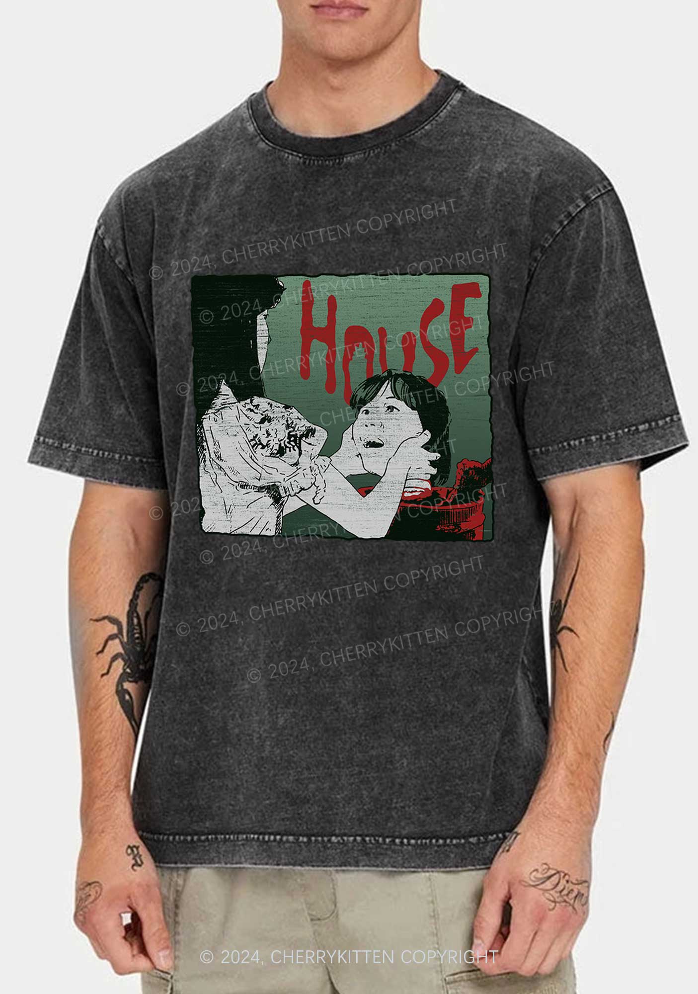 Halloween Blood House Y2K Washed Tee Cherrykitten