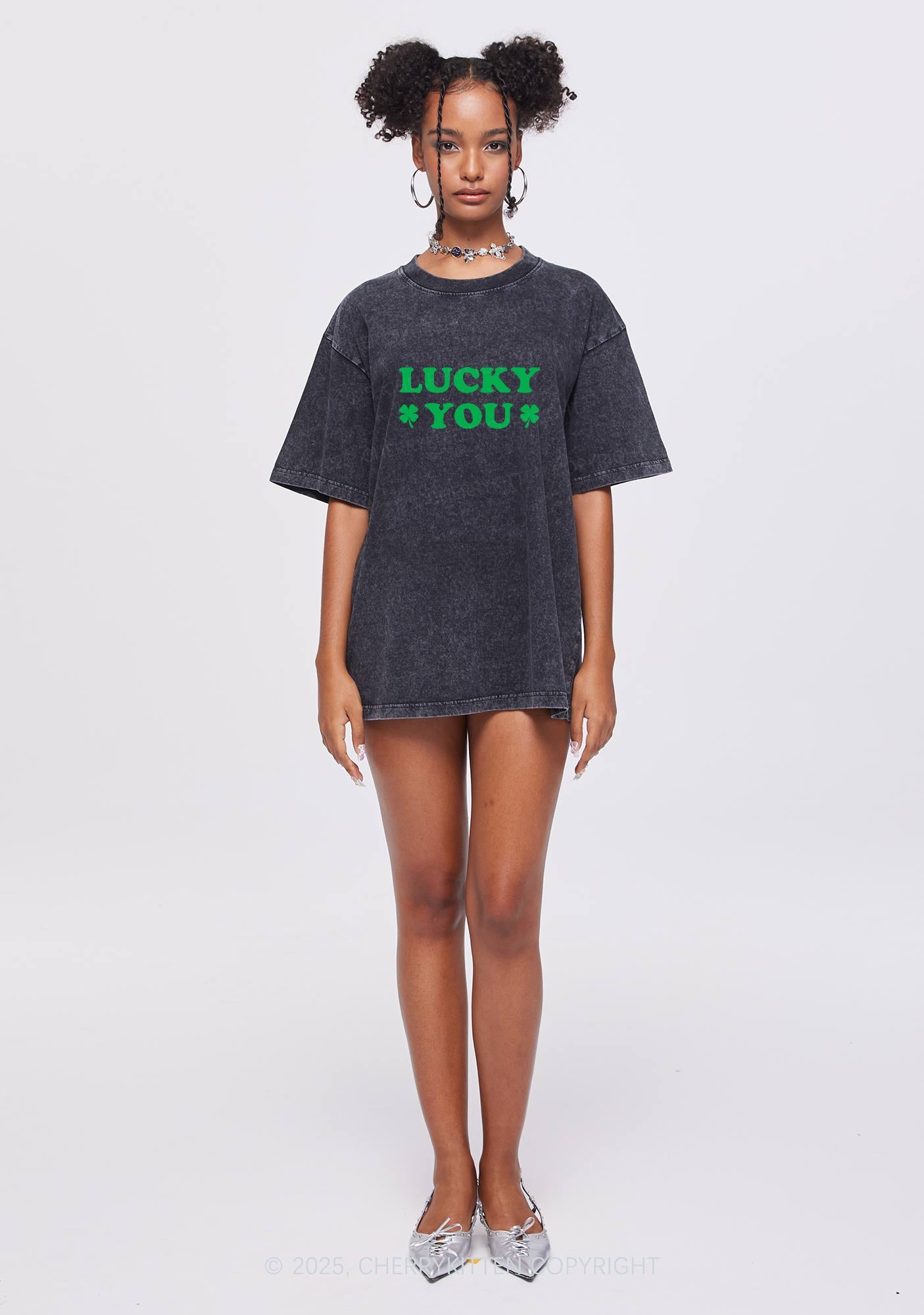 Lucky Green St Patricks Y2K Washed Tee Cherrykitten