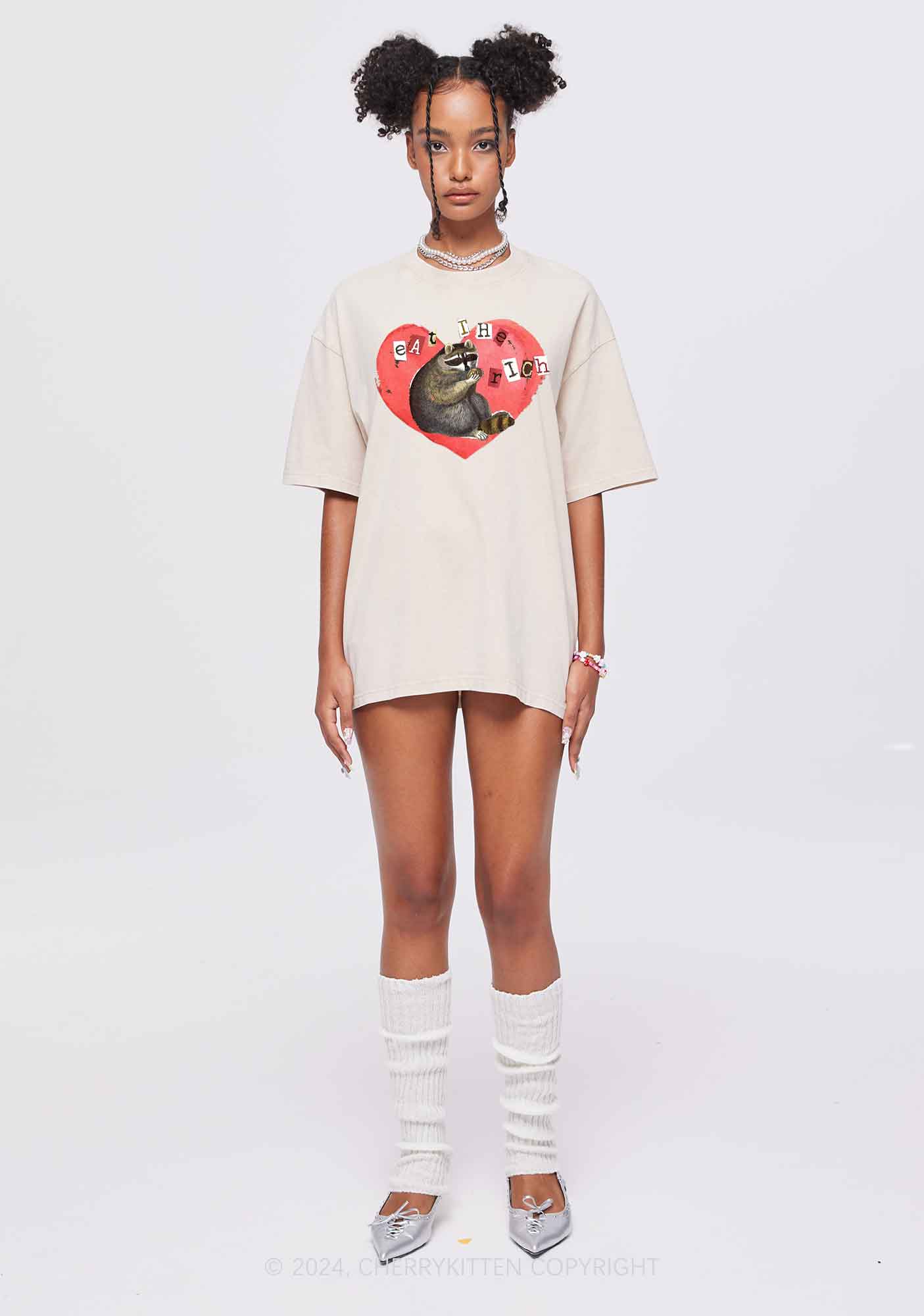 Raccoon Eat The Rich Y2K Valentine's Day Washed Tee Cherrykitten