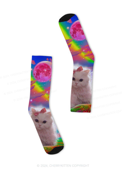 Space Kitten Y2K Digital Printed Socks Cherrykitten