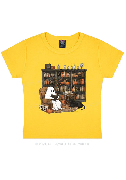 Halloween Ghost Reading Y2K Baby Tee Cherrykitten