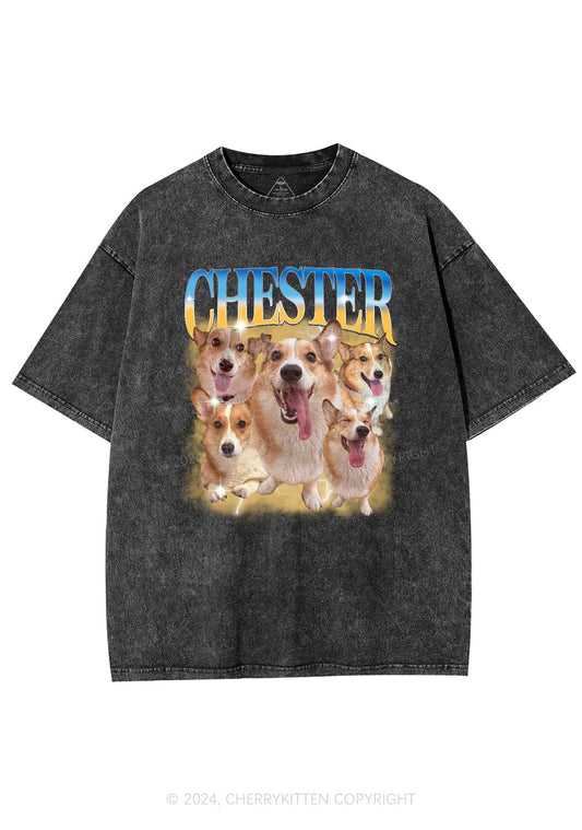 Custom Dog Photo Y2K Washed Tee Cherrykitten