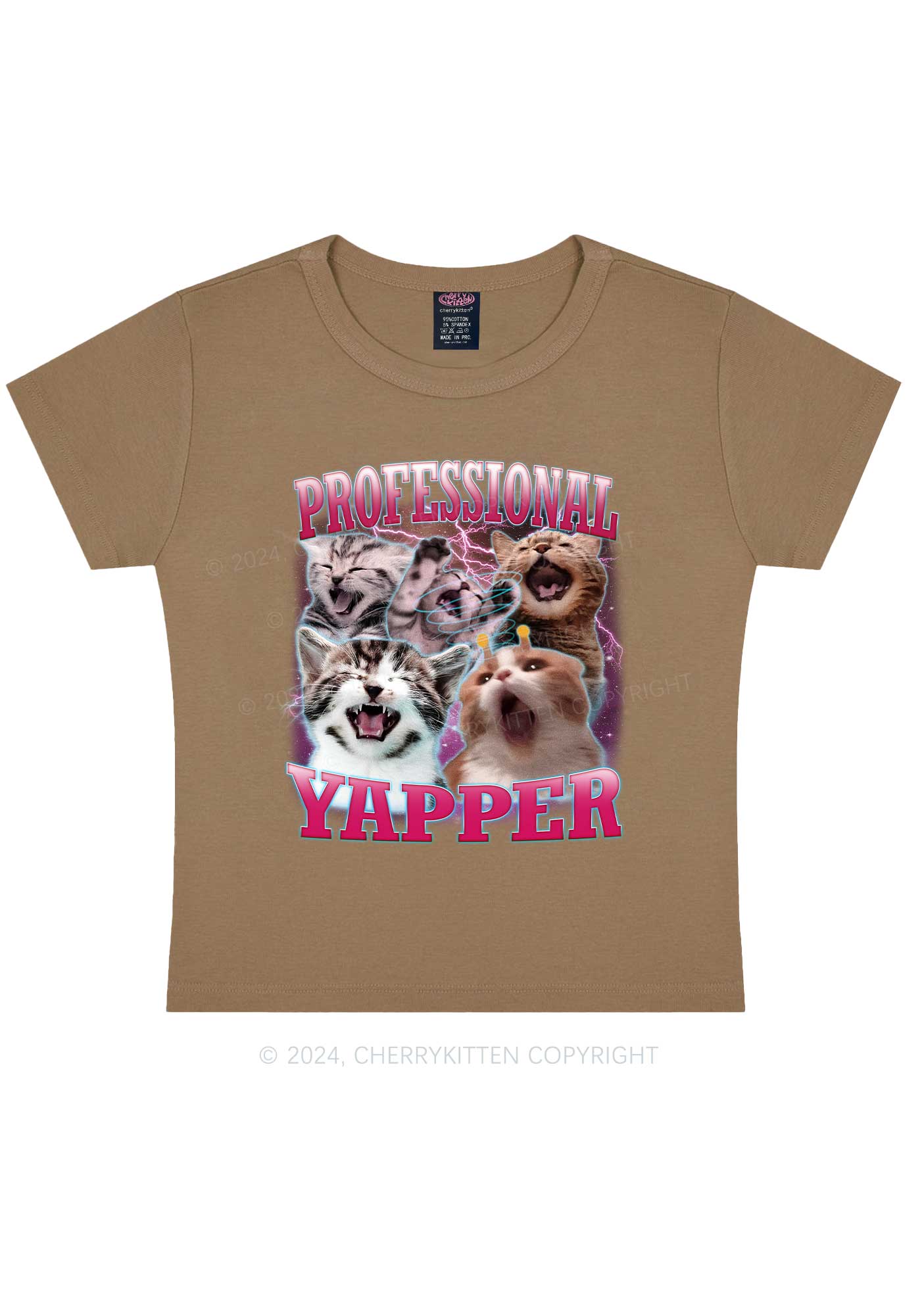 Professional Yapper Cat Y2K Baby Tee Cherrykitten