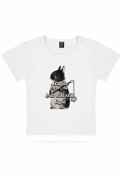 Curvy Fragile Bunny Y2K Baby Tee Cherrykitten