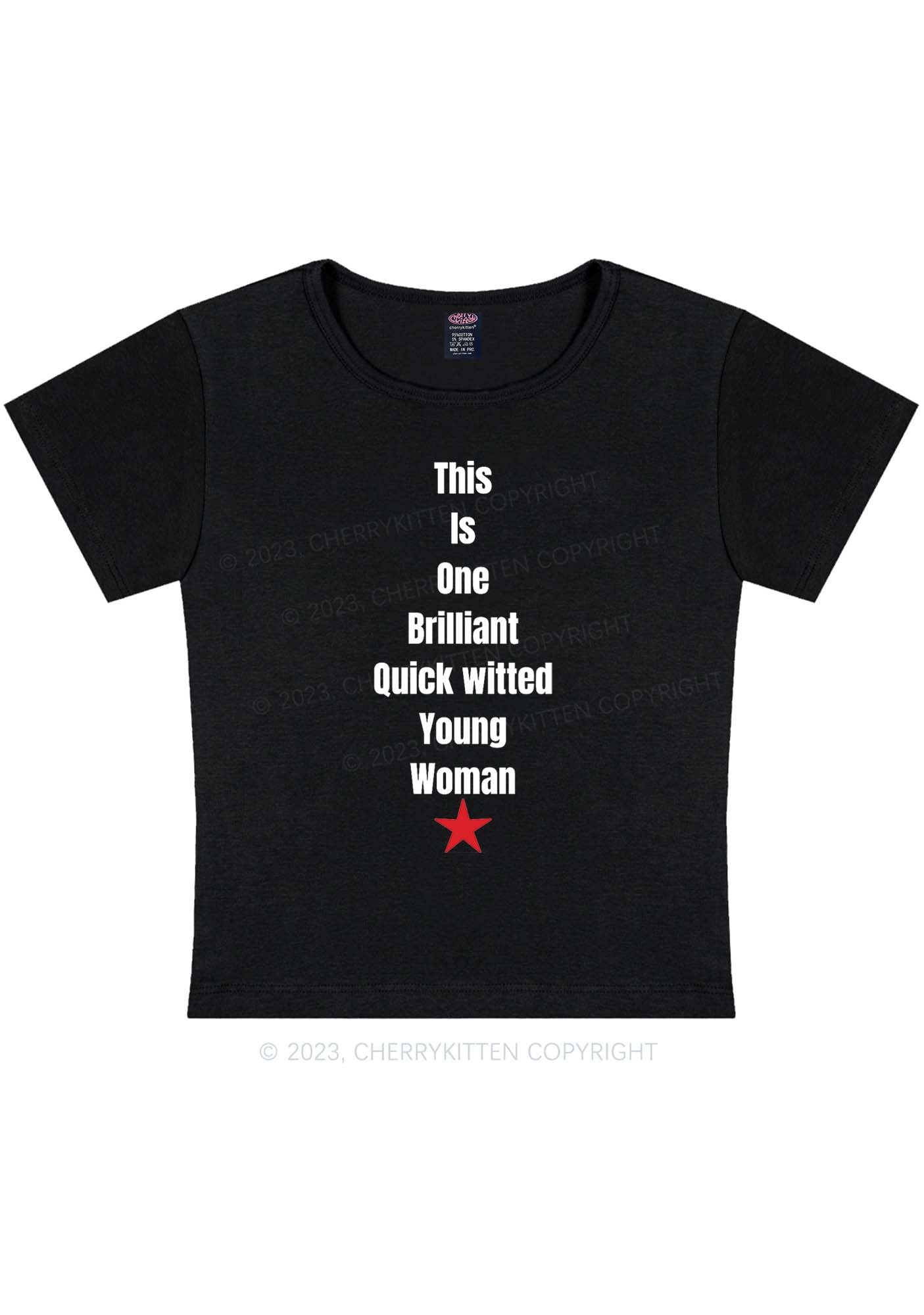 Curvy Brilliant Witted Young Woman Y2K Baby Tee Cherrykitten