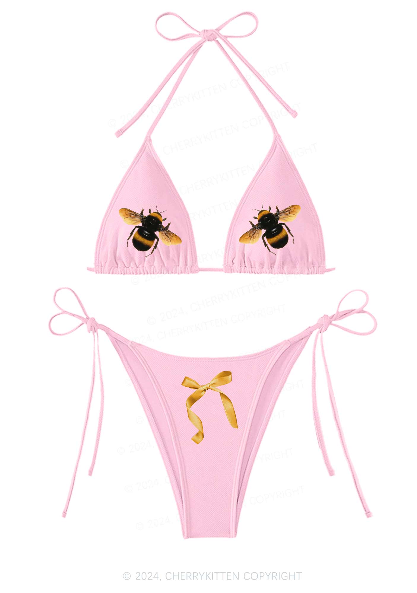 Bee Y2K Halter Triangle Bikini Set Cherrykitten