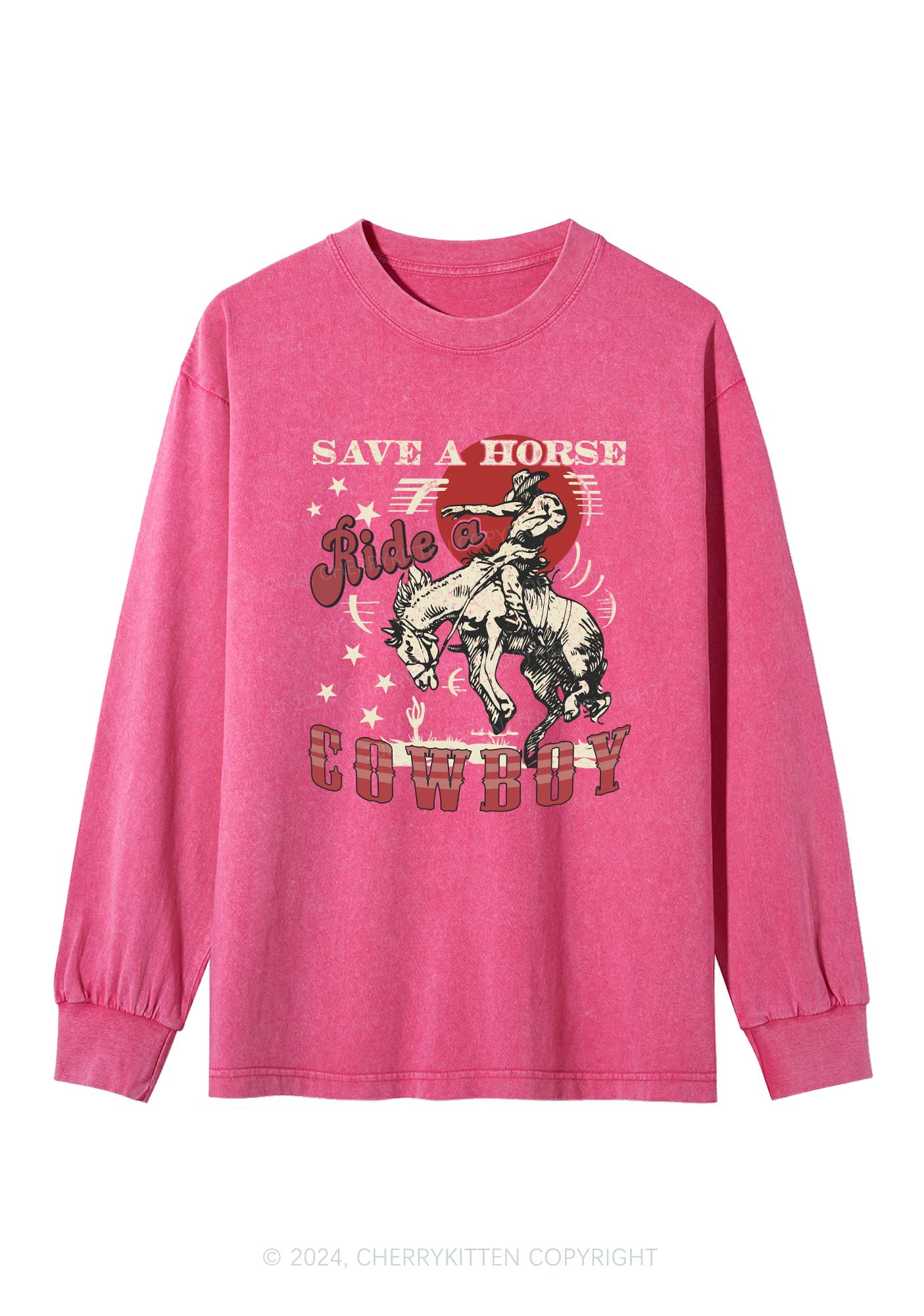 Ride A Cowboy Y2K Washed Long Sleeves Cherrykitten