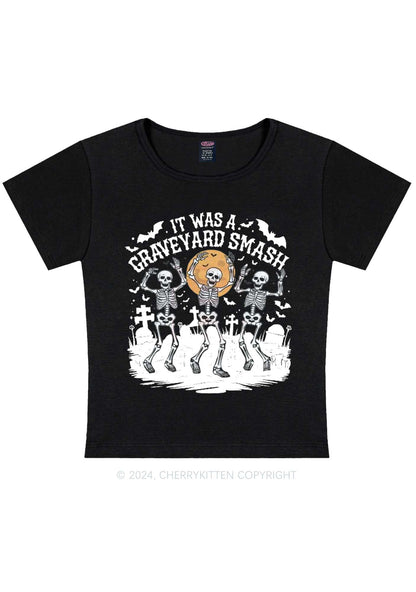 Halloween Graveyard Smash Y2K Baby Tee Cherrykitten