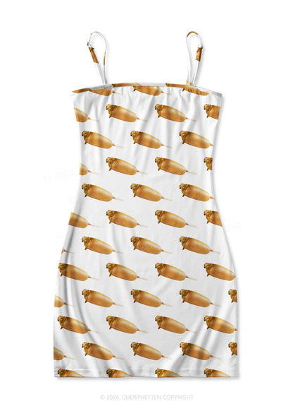 Corn Dog Y2K Print Slip Dress Cherrykitten