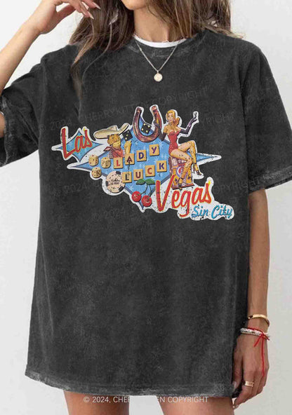 Las Vegas Sin City Lady Luck Y2K Washed Tee Cherrykitten