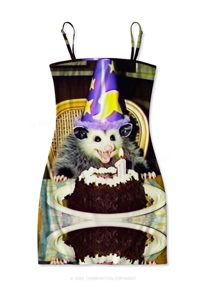 Birthday Rat Y2K Print Slip Dress Cherrykitten