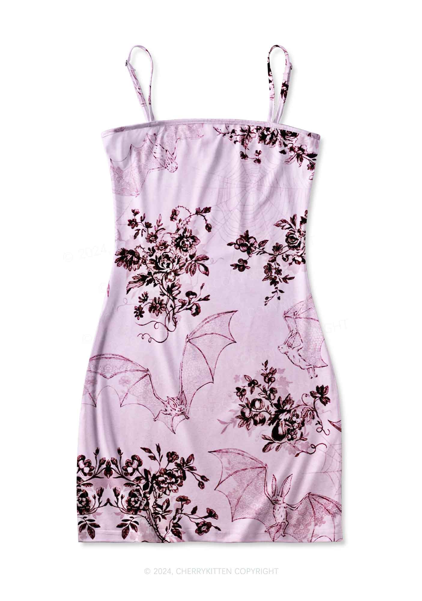 Pink Bat Y2K Print Slip Dress Cherrykitten