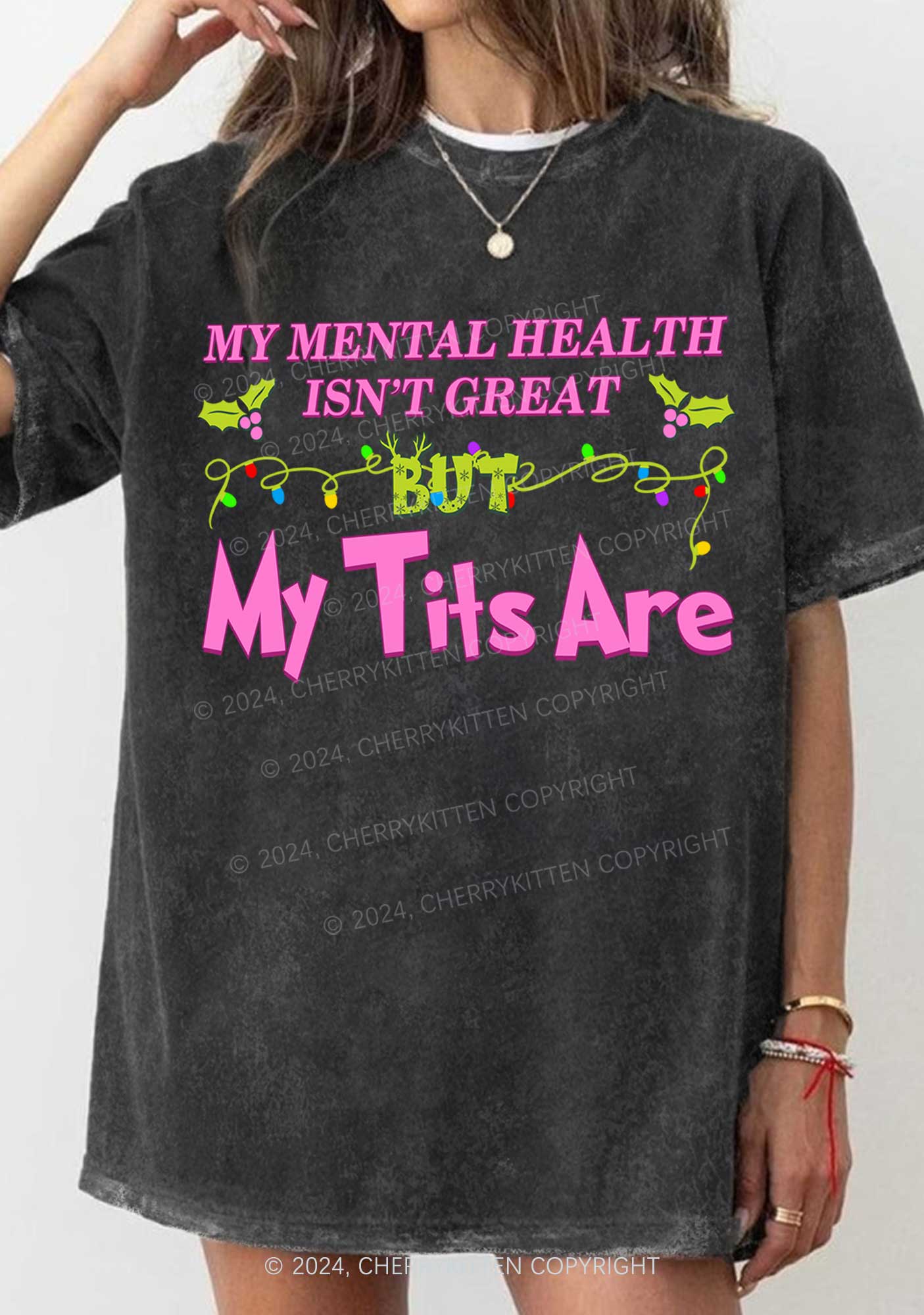 Christmas Mental Health Isn't Great Y2K Washed Tee Cherrykitten