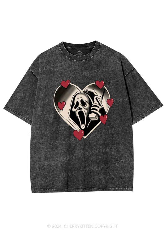 Halloween Heart Skull Face Y2K Washed Tee Cherrykitten