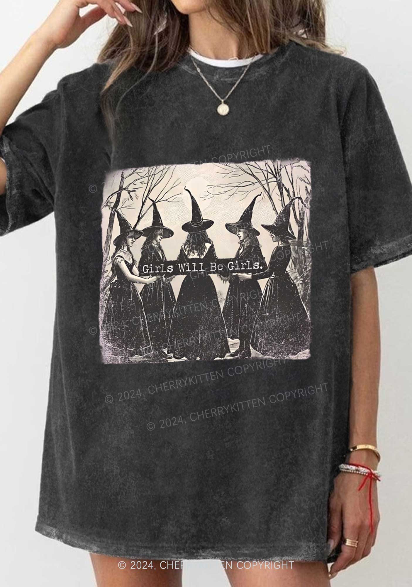 Halloween Girls Will Be Girls Y2K Washed Tee Cherrykitten