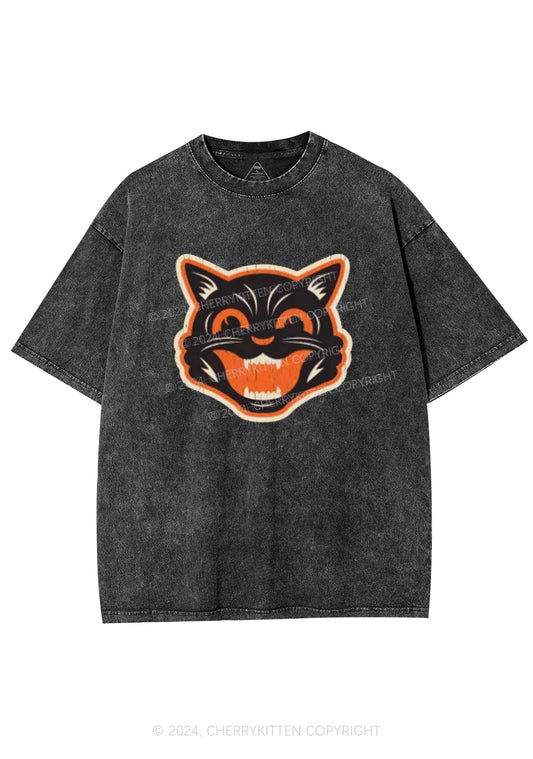 Halloween Black Cat Y2K Washed Tee Cherrykitten