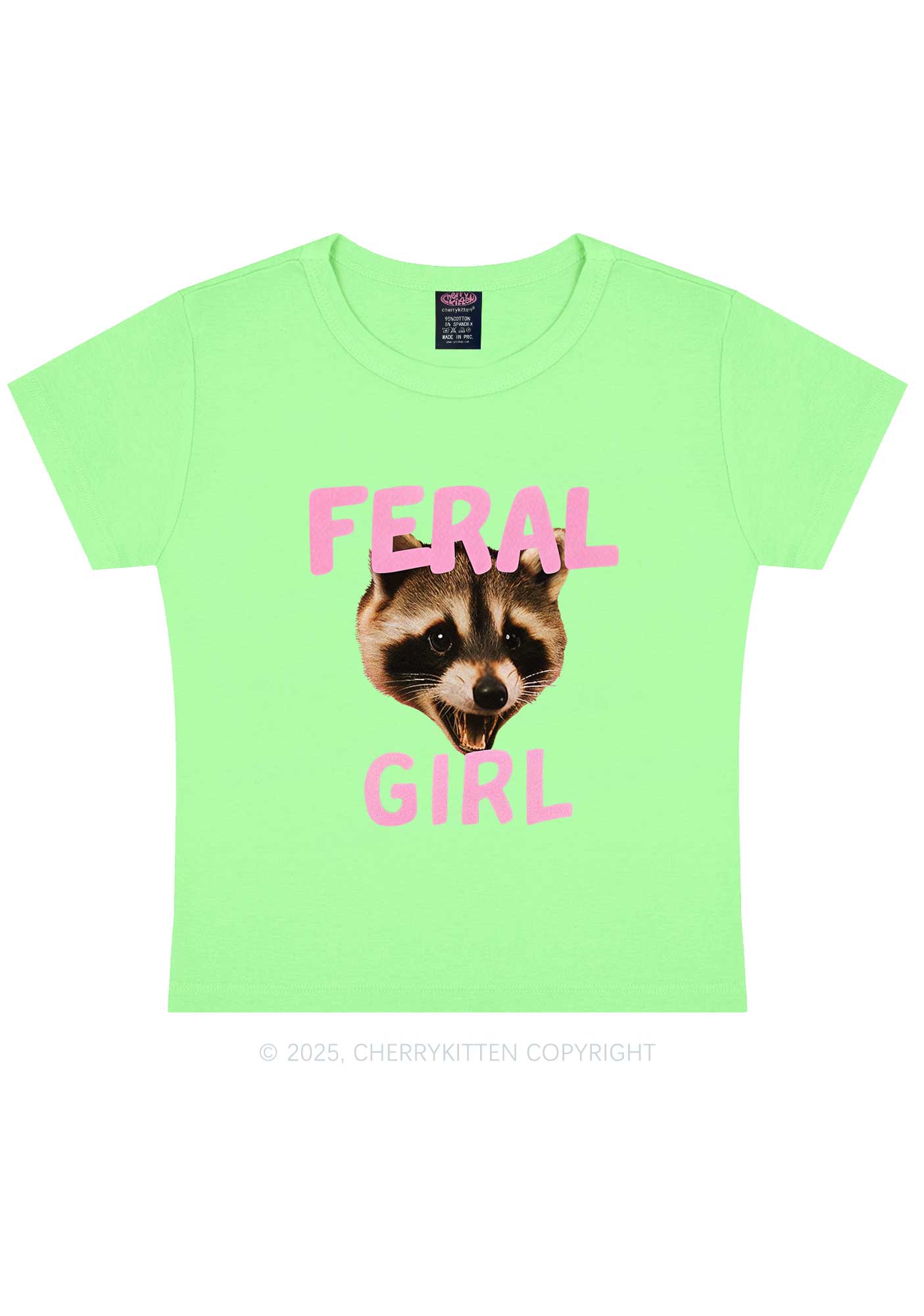 Feral Girl Raccoon Y2K Baby Tee Cherrykitten