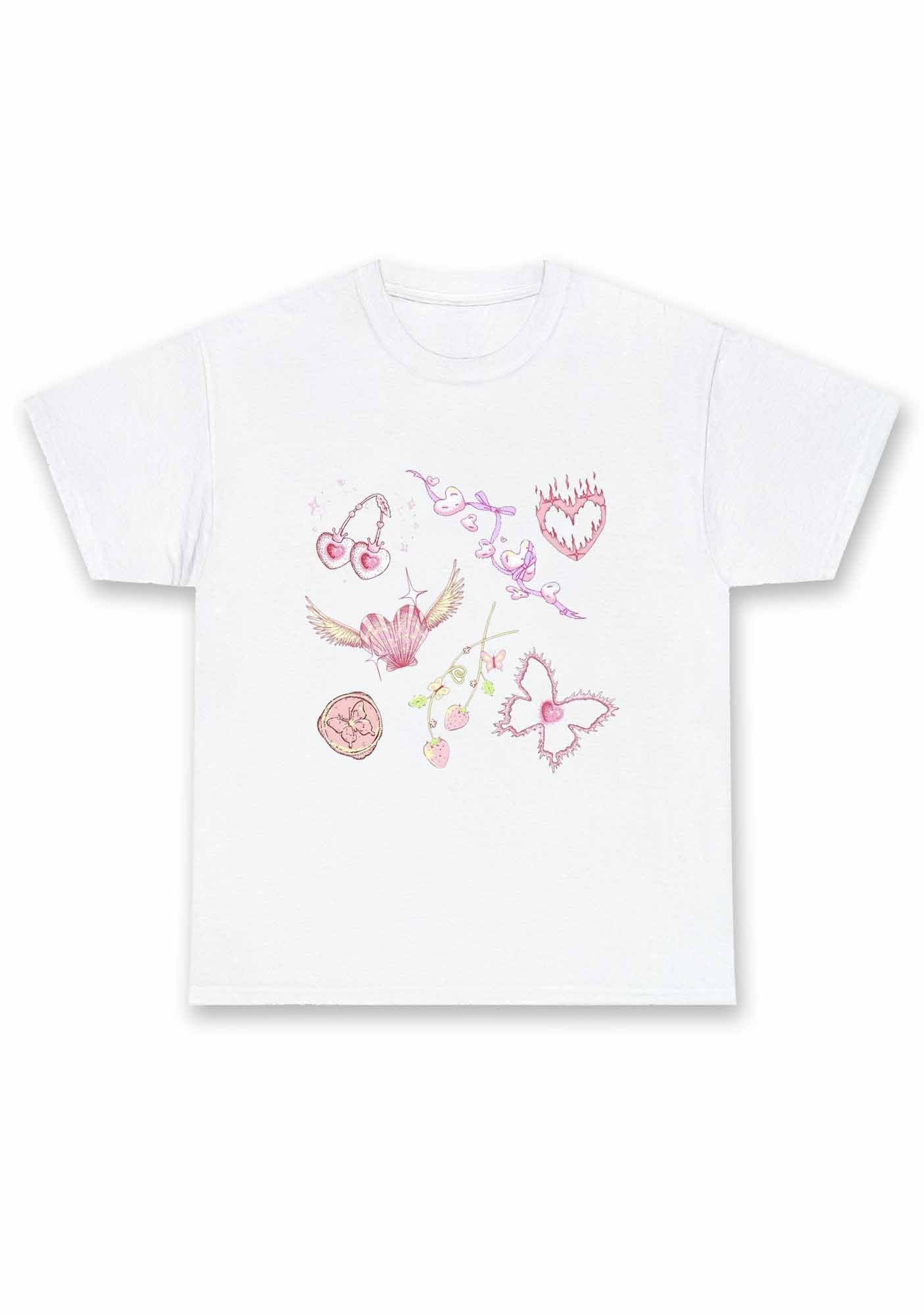 Pink Heart Butterfly Cherry Strawberry Chunky Shirt