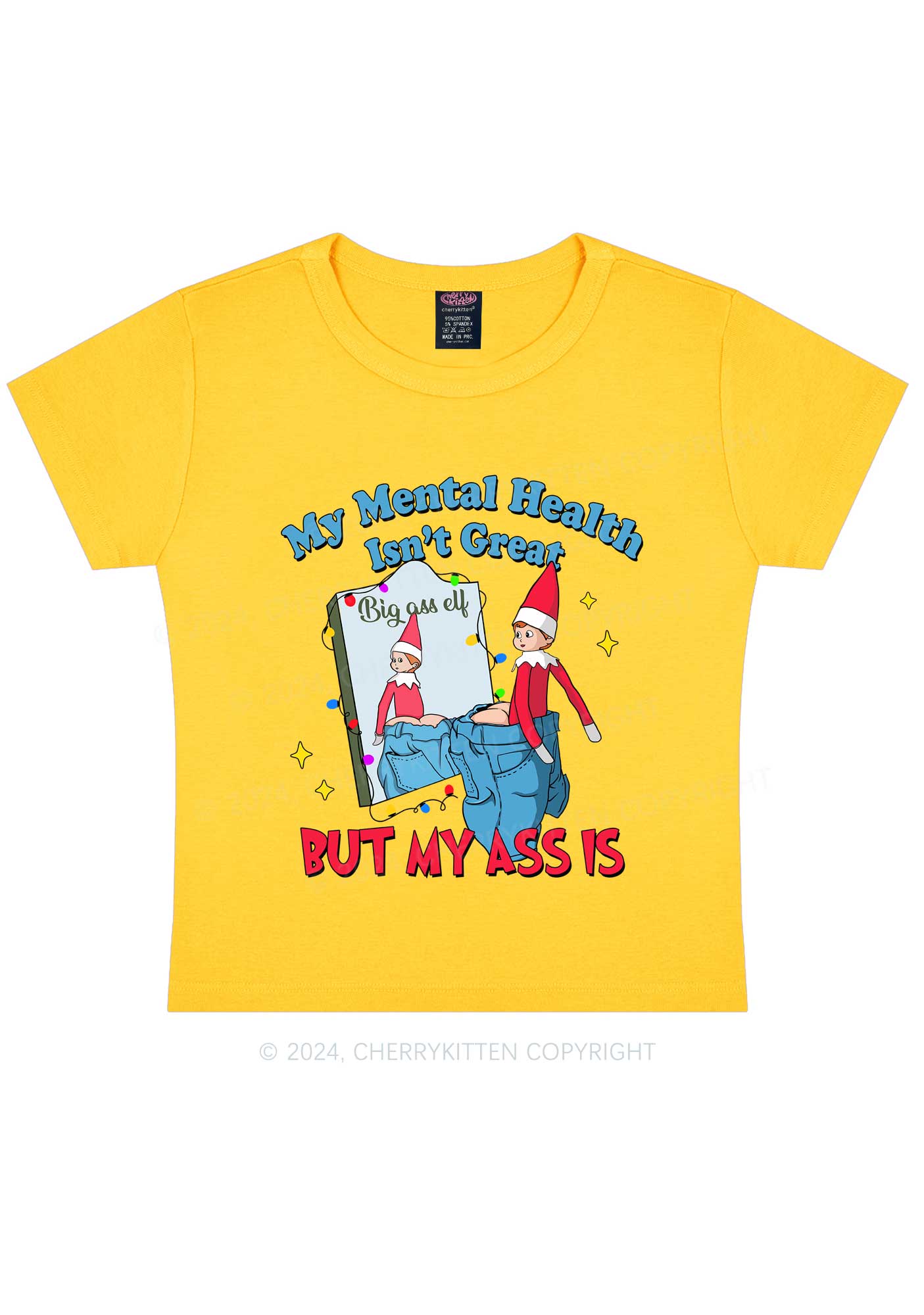 Christmas Big Axx Elf Y2K Baby Tee Cherrykitten