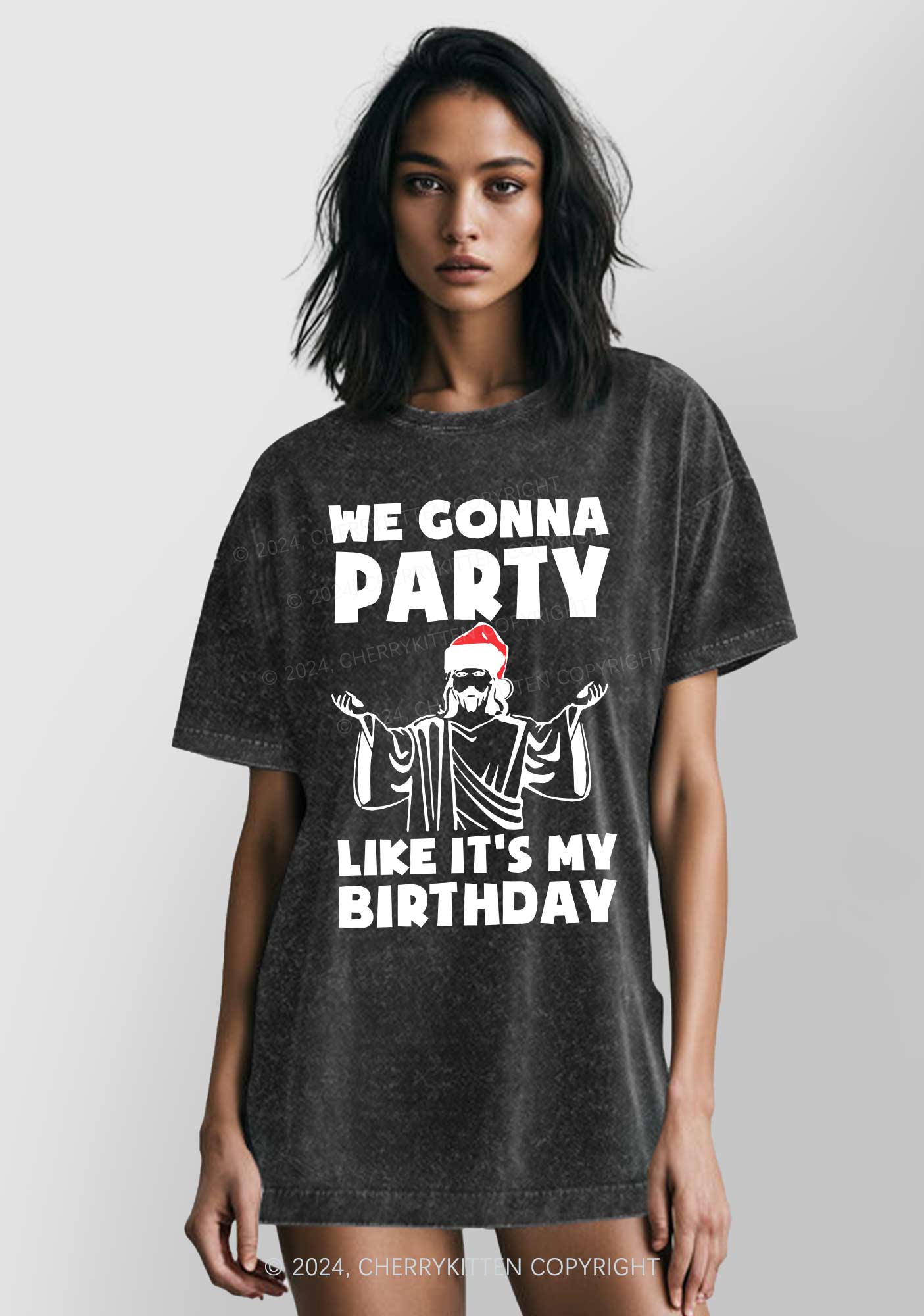 Christmas We Gonna Party Y2K Washed Tee Cherrykitten