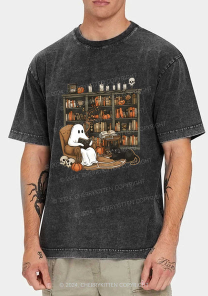 Halloween Ghost Reading Y2K Washed Tee Cherrykitten