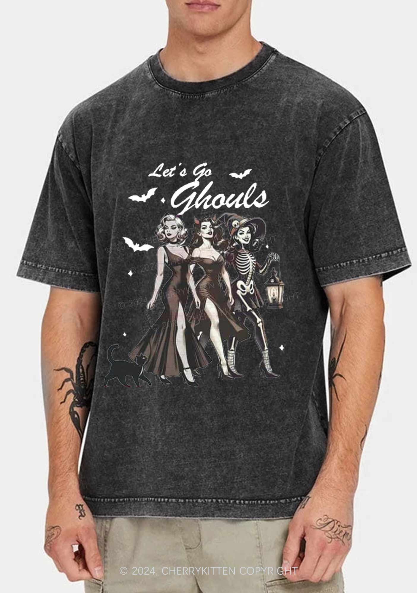 Halloween Girl Lets Go Ghouls Y2K Washed Tee Cherrykitten