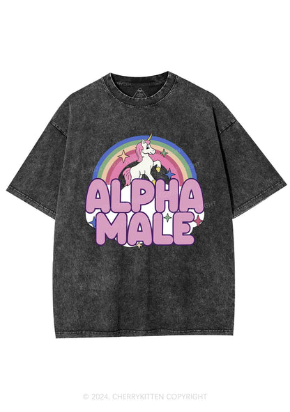 Rainbow Unicorn Alpha Male Y2K Washed Tee Cherrykitten