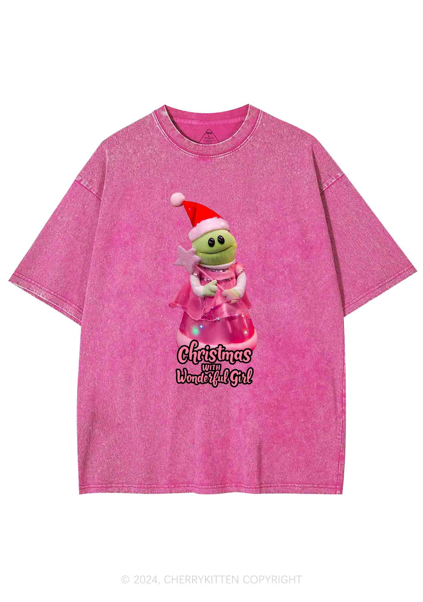 Christmas Wonderful Girl Y2K Washed Tee Cherrykitten