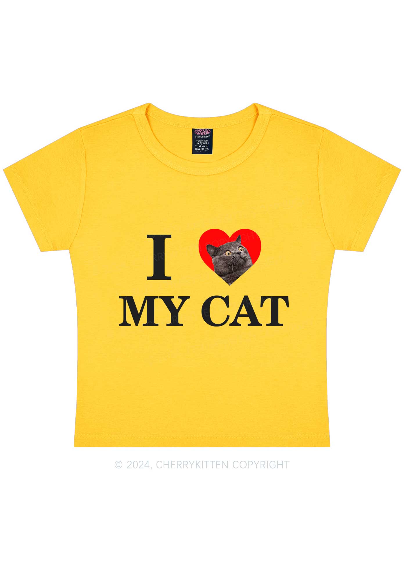 I Love My Cat Custom Photo Y2K Baby Tee Cherrykitten