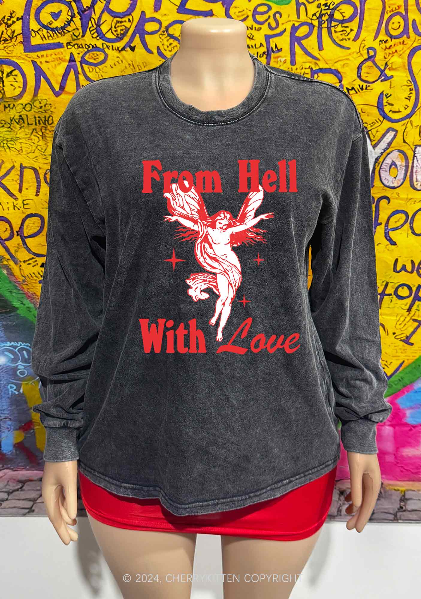 From Hell With Love Y2K Washed Long Sleeves Cherrykitten