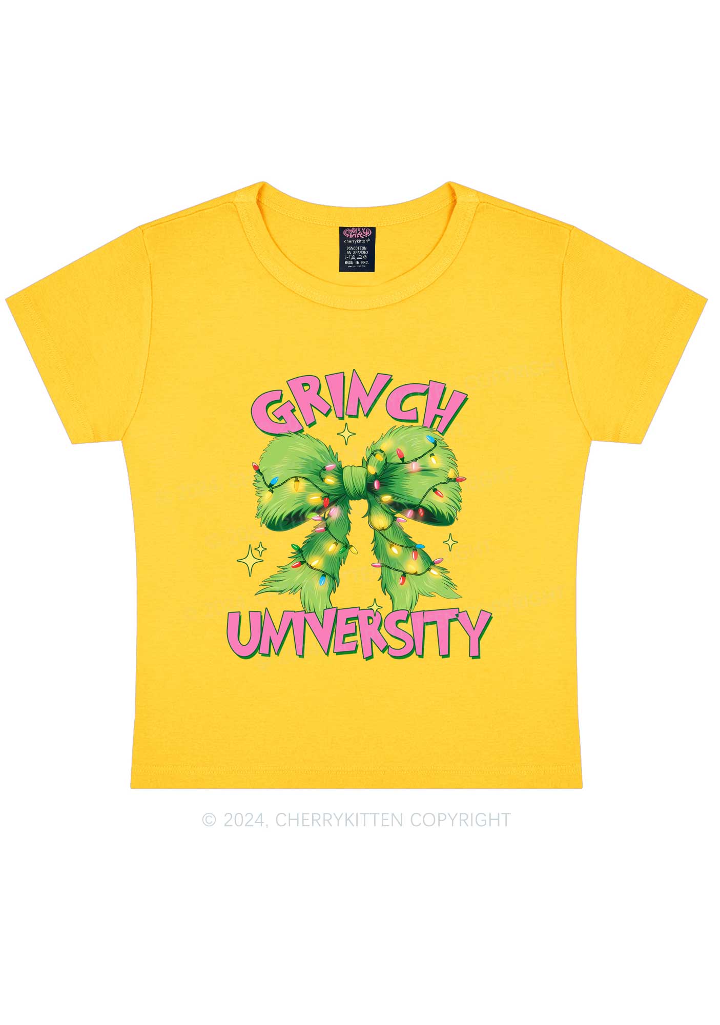 Christmas Green University Y2K Baby Tee Cherrykitten