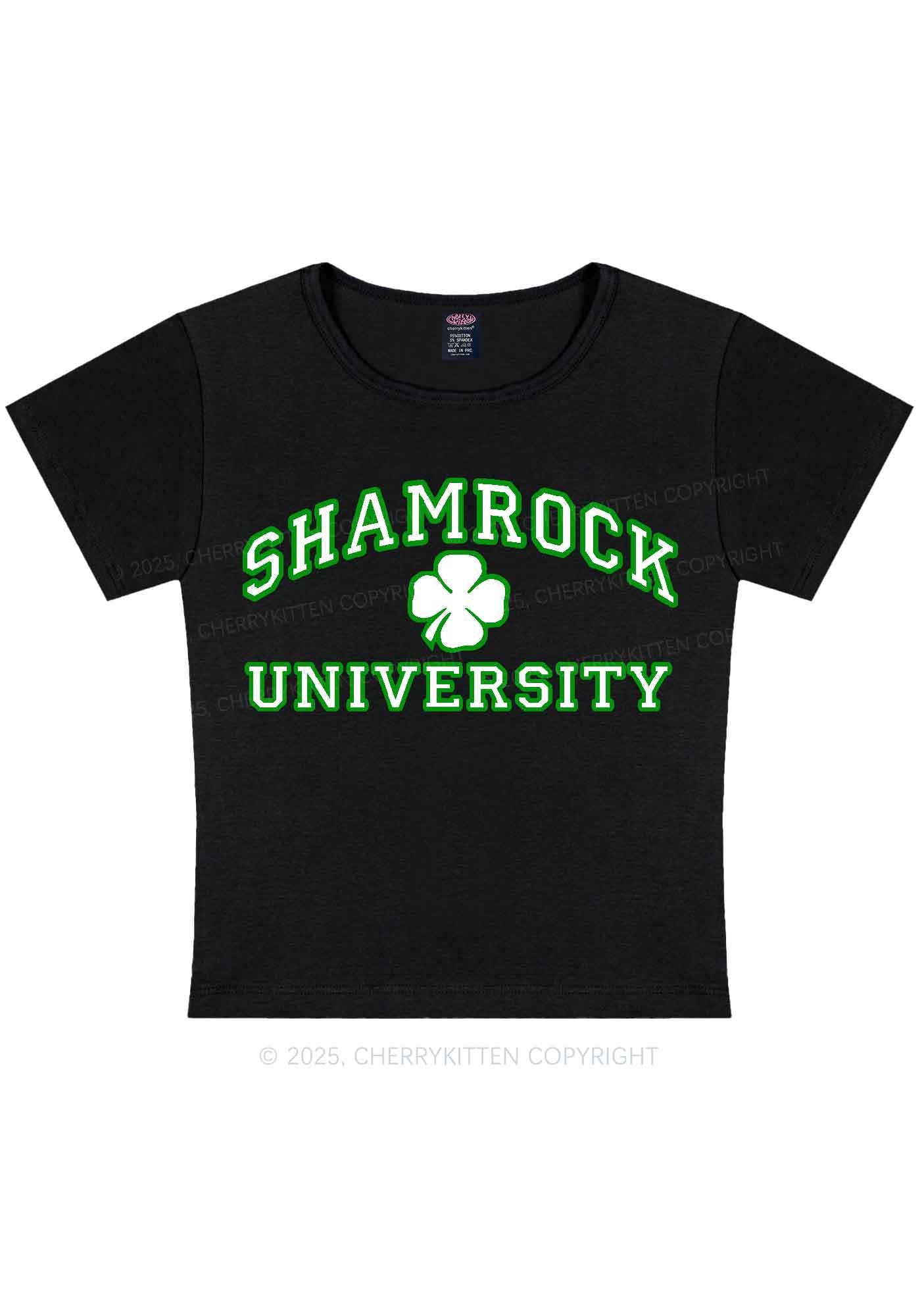 Shamrock University St Patricks Y2K Baby Tee Cherrykitten