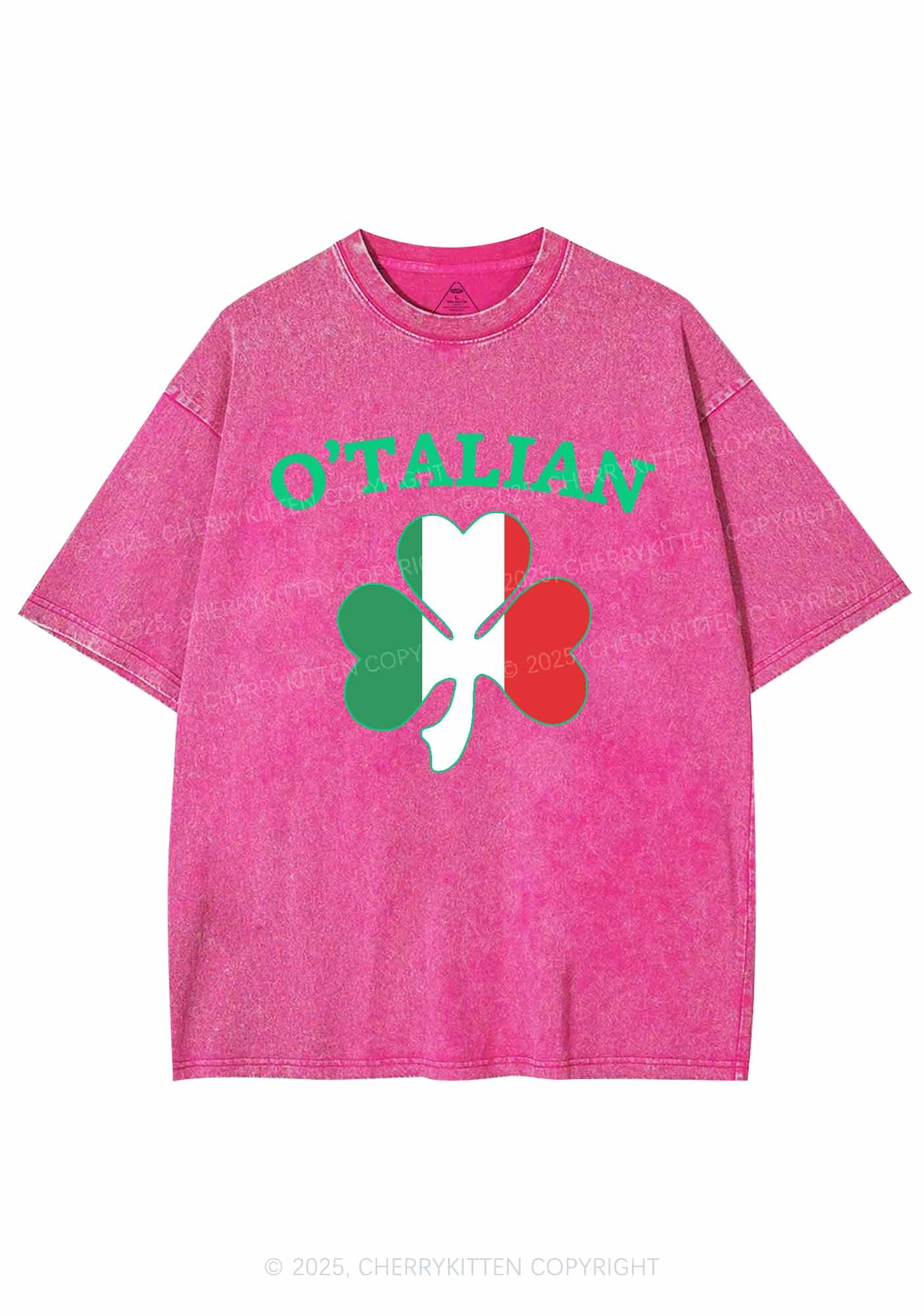 OTalian Shamrock St Patricks Y2K Washed Tee Cherrykitten