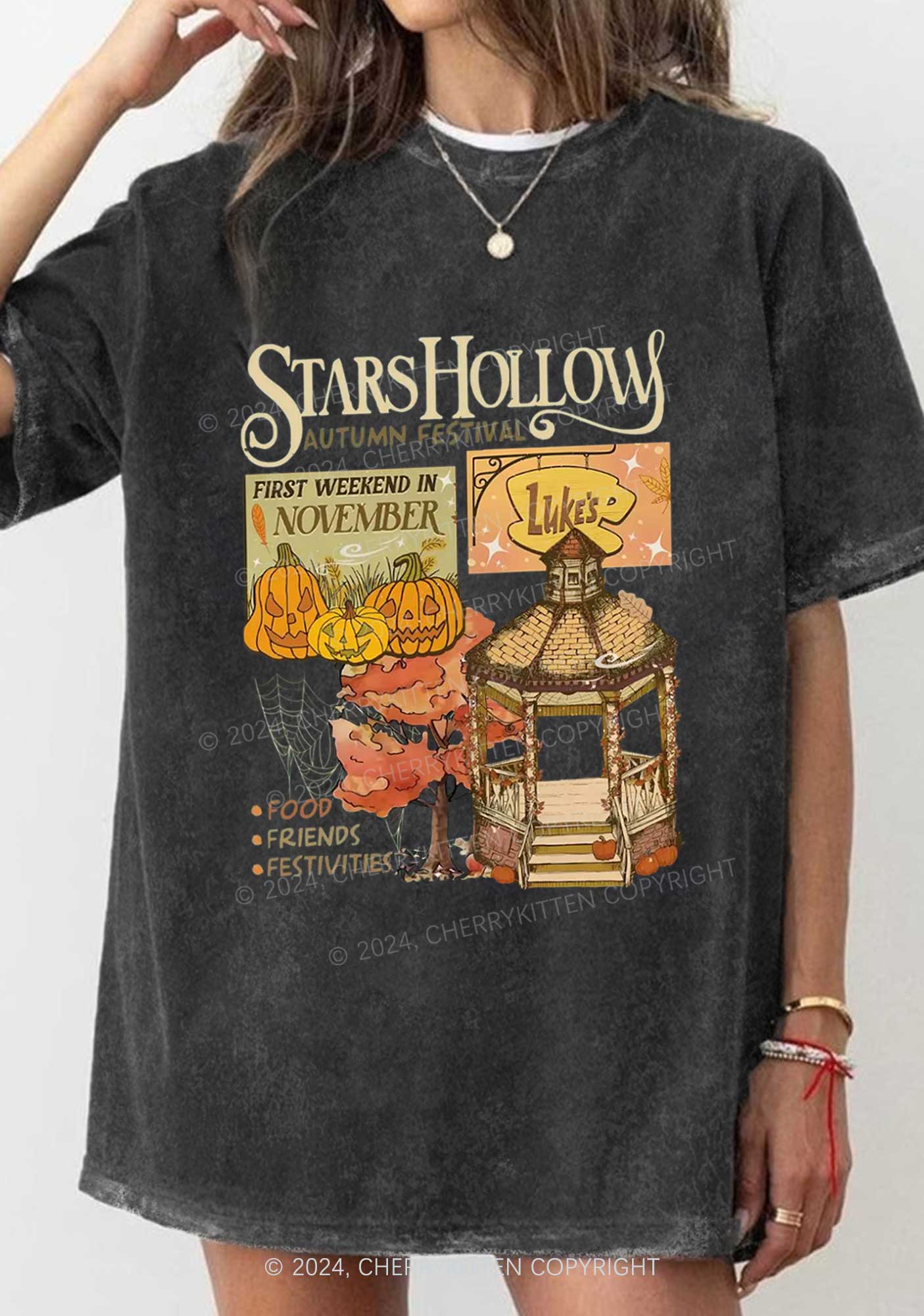 Halloween Stars Hollow Y2K Washed Tee Cherrykitten