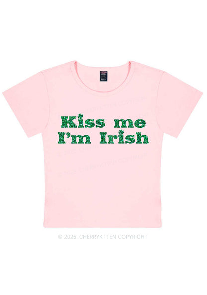 Glitter Kiss Me St Patricks Y2K Baby Tee Cherrykitten