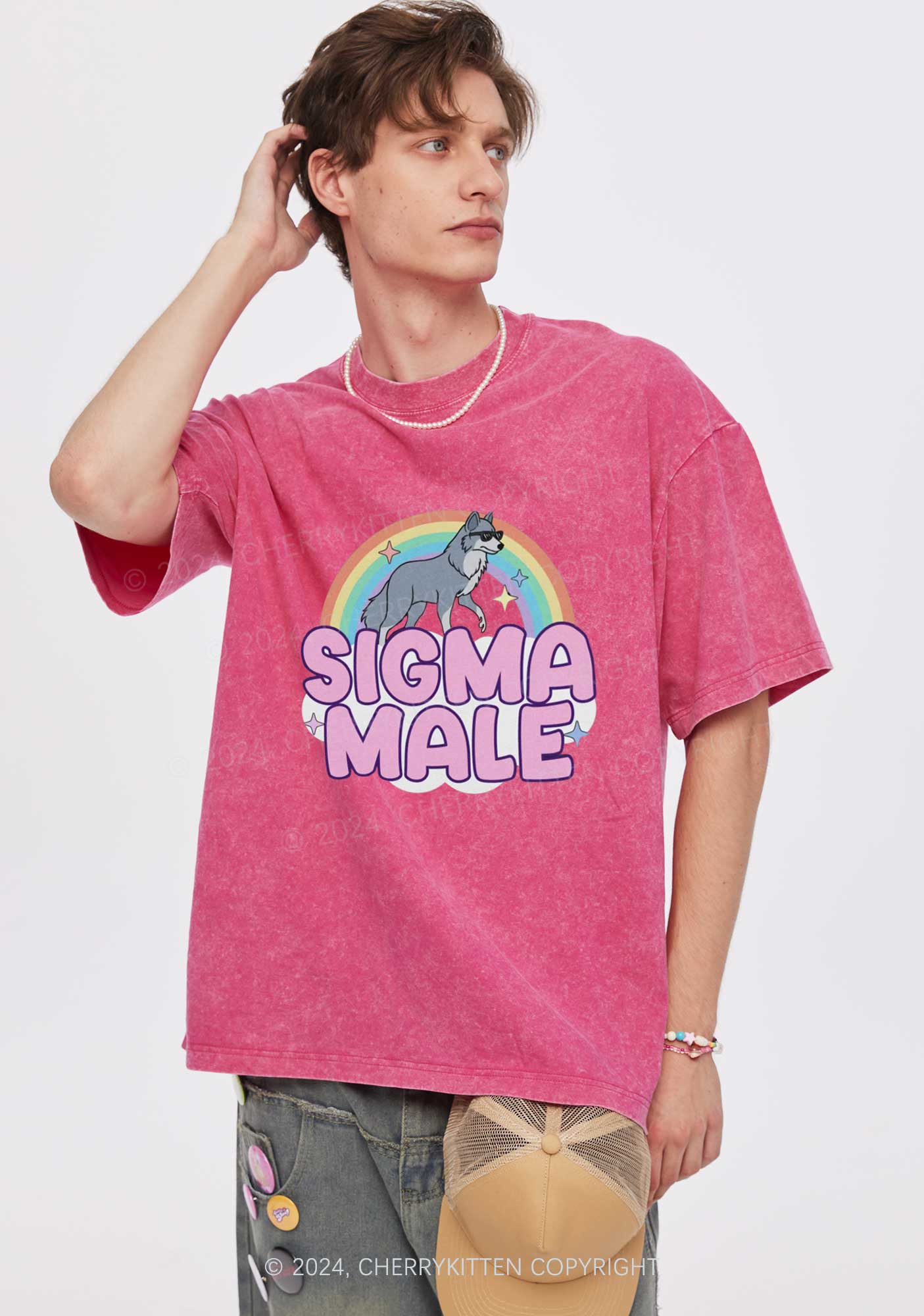 Sigma Male Wolf Y2K Washed Tee Cherrykitten