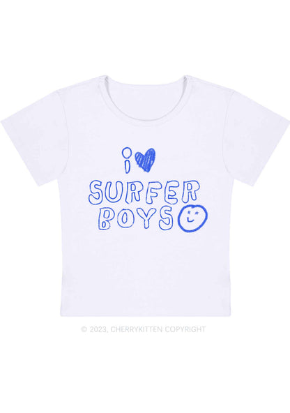 Curvy I Love Surfer Boys Y2K Baby Tee Cherrykitten