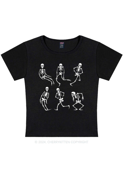 Halloween Skeletons Party Y2K Baby Tee Cherrykitten