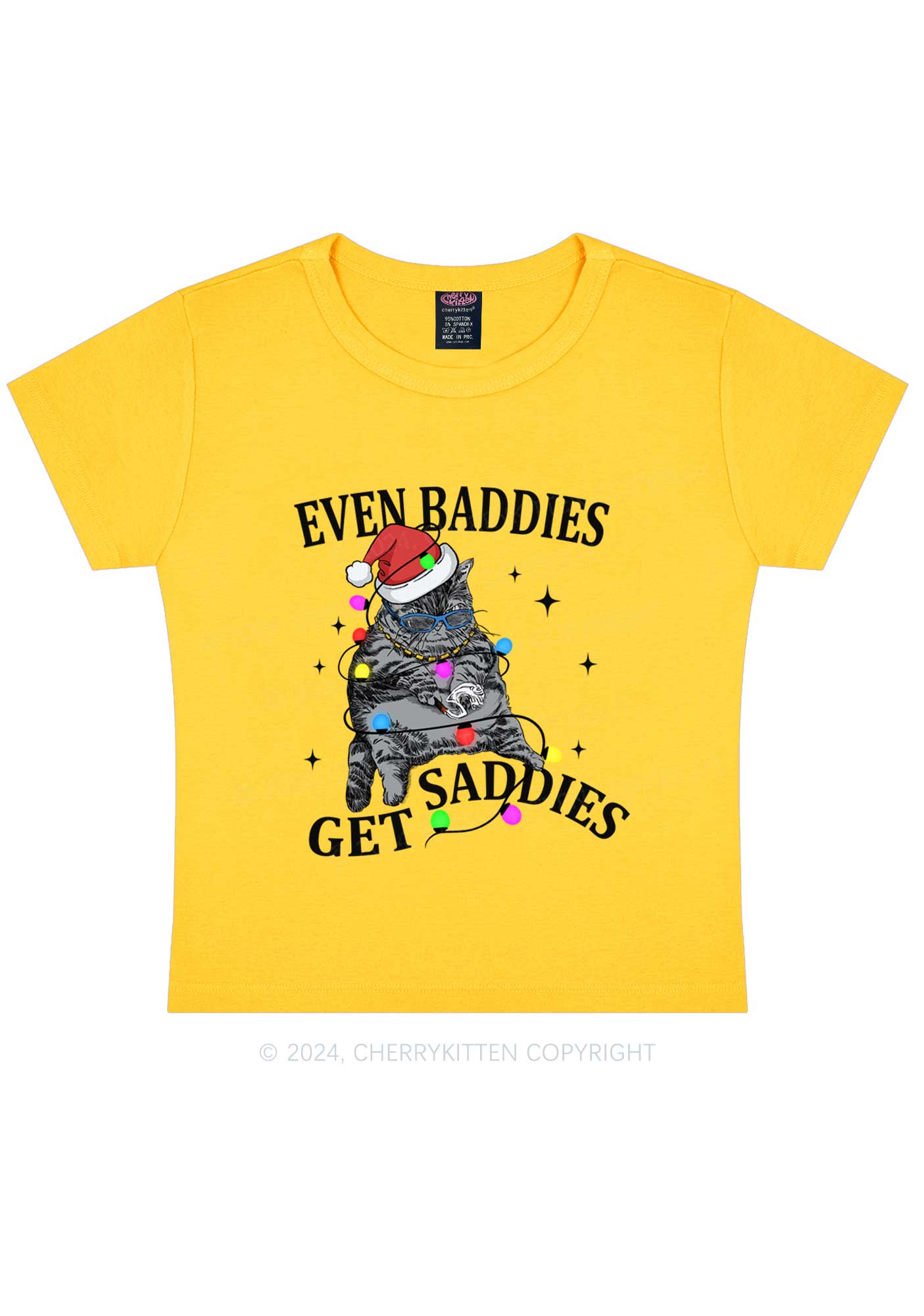 Christmas Baddie Cat Y2K Baby Tee Cherrykitten