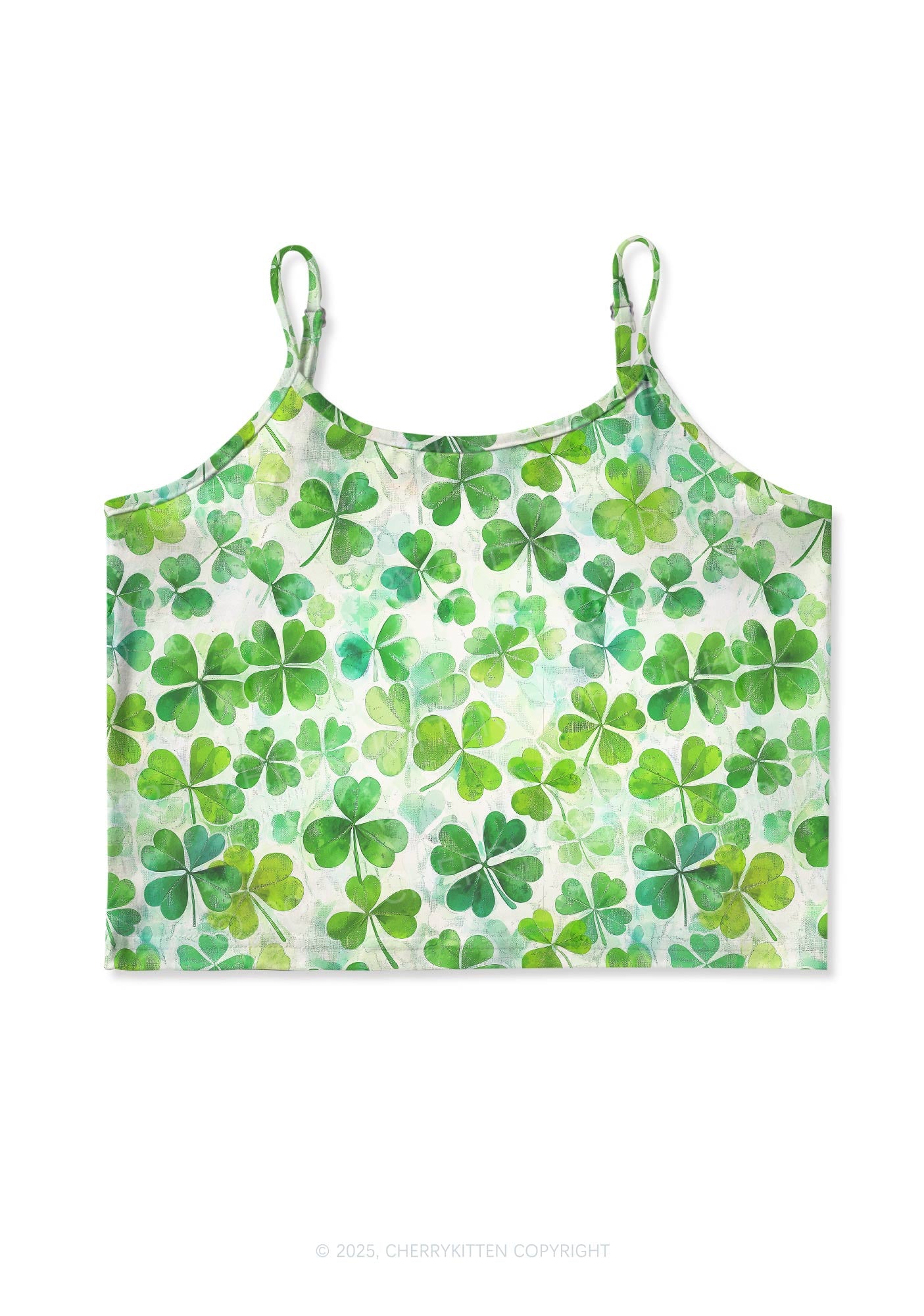 Green Shamrock Y2K Print Cami Crop Top Cherrykitten