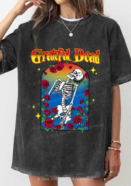 Halloween Skeleton Rose Y2K Washed Tee Cherrykitten