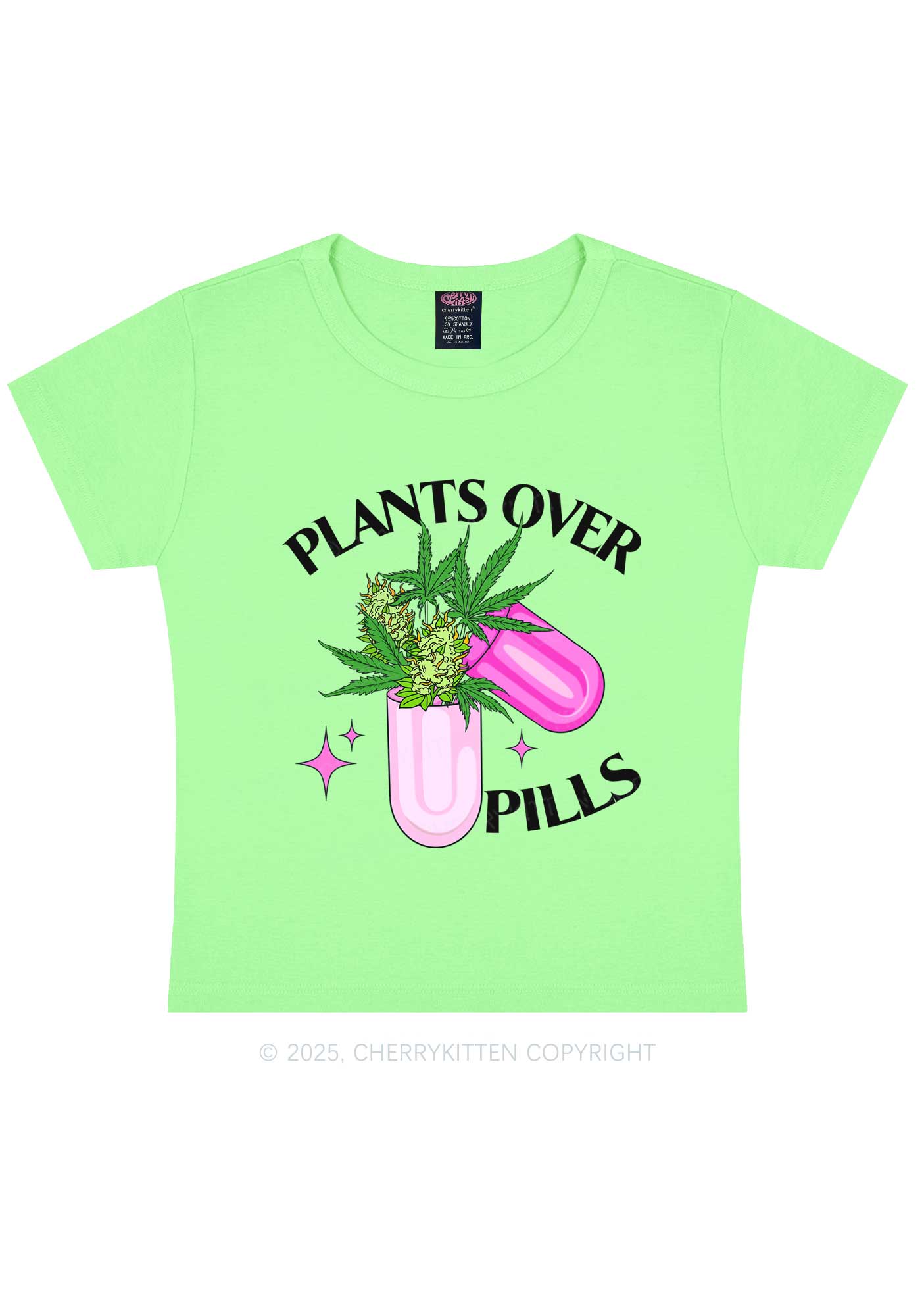 Plants Over Pills Y2K Baby Tee Cherrykitten