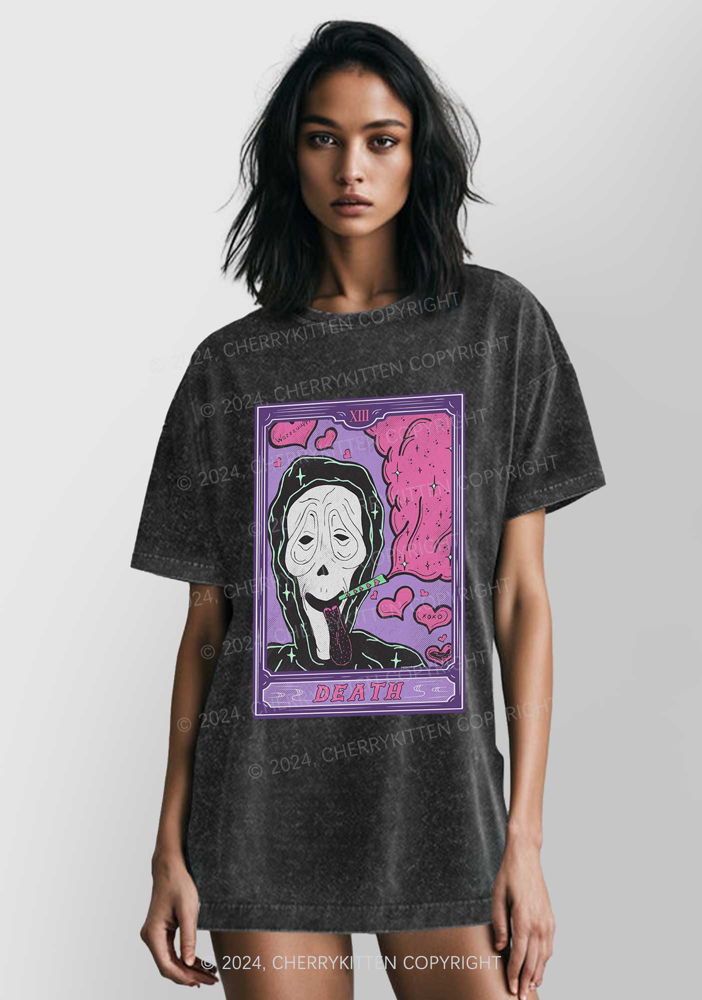 Halloween Death Smoking Y2K Washed Tee Cherrykitten