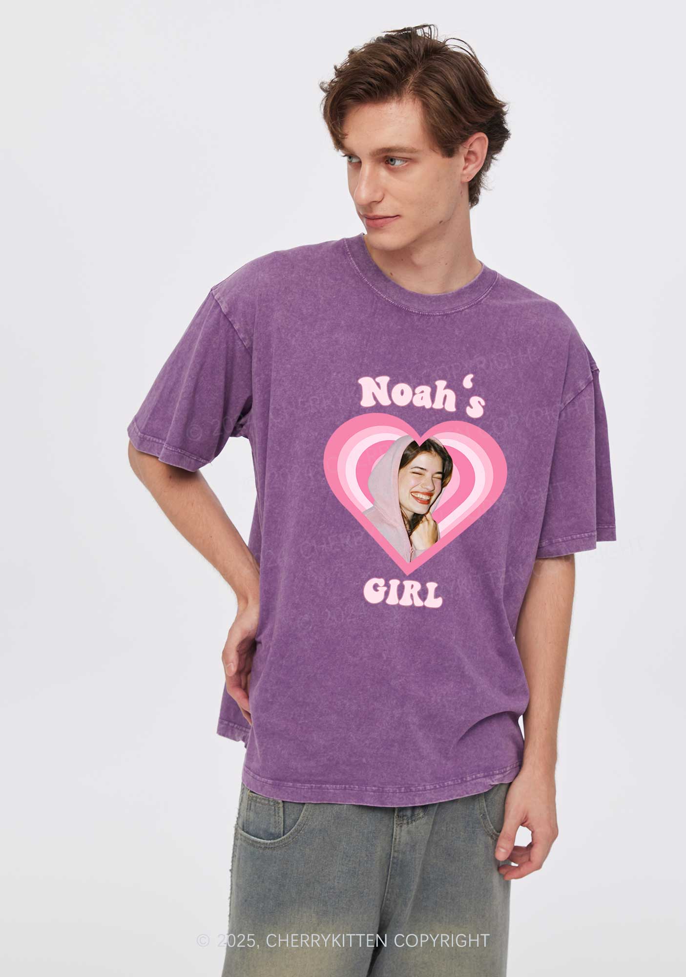 Custom Noahs Girl Photo Y2K Valentine's Day Washed Tee Cherrykitten