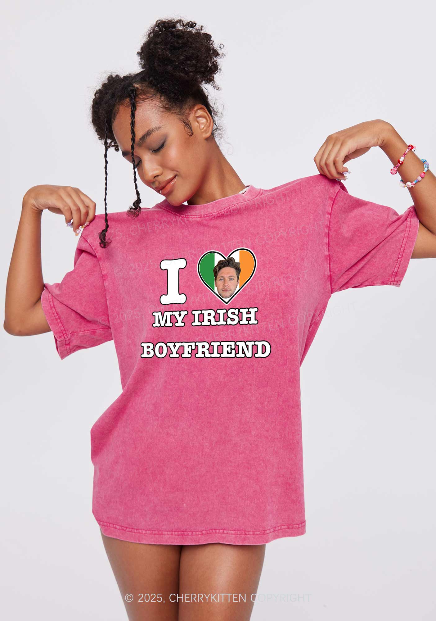 Custom Irish Boyfriend Photo St Patricks Y2K Washed Tee Cherrykitten